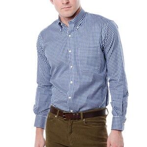 Men’s Peter Millar Blue and White Gingham Button Down sz XL